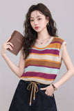 เสื้อถักลายทางแขนกุด