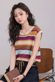 เสื้อถักลายทางแขนกุด