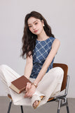 เสื้อแขนกุดลายตารางสีน้ำเงิน
