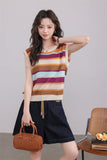 เสื้อถักลายทางแขนกุด