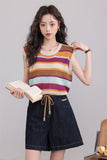 เสื้อถักลายทางแขนกุด
