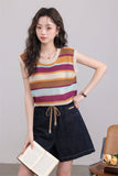 เสื้อถักลายทางแขนกุด