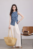 เสื้อแขนกุดลายตารางสีน้ำเงิน