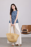 เสื้อแขนกุดลายตารางสีน้ำเงิน