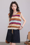 เสื้อถักลายทางแขนกุด