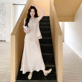 ลารีสซา ชุดกี่เพ้าตาข่ายปักลาย 2 ชิ้น