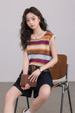 เสื้อถักลายทางแขนกุด