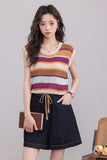 เสื้อถักลายทางแขนกุด