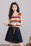 เสื้อถักลายทางแขนกุด