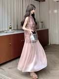 โซรินา ชุดกี่เพ้าสองชิ้นลายสีชมพู