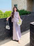 ลิเลียน ชุดกี่เพ้าสองชิ้นผ้าซาตินปักลายสีม่วงลาเวนเดอร์
