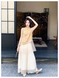 โมดิสต์ ชุดเสื้อปักและกางเกง 2 ชิ้น สไตล์กี่เพ้า
