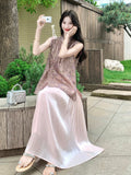โซรินา ชุดกี่เพ้าสองชิ้นลายสีชมพู
