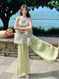 มอนาร์ช ชุดกี่เพ้าสองชิ้นลายสีเขียว