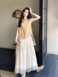 โมดิสต์ ชุดเสื้อปักและกางเกง 2 ชิ้น สไตล์กี่เพ้า