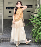 โมดิสต์ ชุดเสื้อปักและกางเกง 2 ชิ้น สไตล์กี่เพ้า