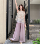 วิลเฮลมินา ชุดเสื้อกั๊กปักเลื่อม 2 ชิ้น พร้อมกางเกงขายาวทรงหลวม